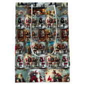 Vintage Christmas Collage | Retro Santa Holiday  ミディアムペーパーバッグ (裏面)