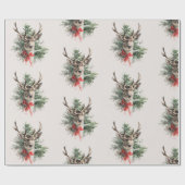 Vintage Christmas Deer & Red Bow | Wrapping Paper ラッピングペーパー (フラット)