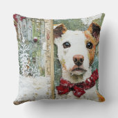 Vintage Christmas Dog Pillow – Rustic Holiday  クッション (裏面)