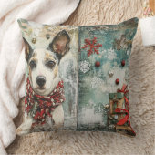 Vintage Christmas Dog Pillow – Rustic Holiday  クッション (ブランケット)