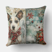 Vintage Christmas Dog Pillow – Rustic Holiday  クッション (裏面)