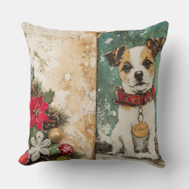 Vintage Christmas Dog Pillow – Rustic Holiday  クッション