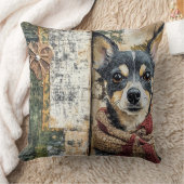 Vintage Christmas Dog Pillow – Rustic Holiday  クッション (ブランケット)