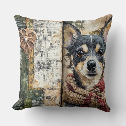 Vintage Christmas Dog Pillow – Rustic Holiday  クッション (正面)