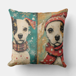 Vintage Christmas Dog Pillow – Rustic Holiday  クッション