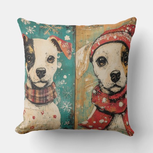 Vintage Christmas Dog Pillow – Rustic Holiday  クッション (正面)