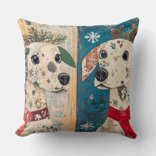 Vintage Christmas Dog Pillow – Rustic Holiday  クッション (正面)
