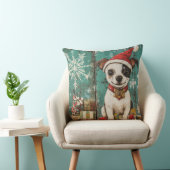Vintage Christmas Dog Pillow – Rustic Holiday  クッション (椅子)