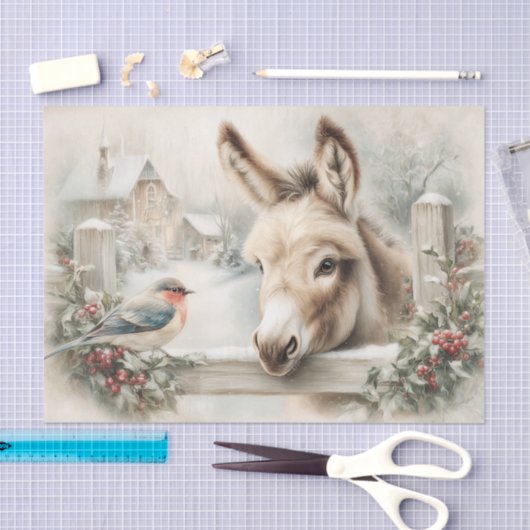 Vintage Christmas Donkey And Robin Decoupage 薄葉紙 (クラフト)