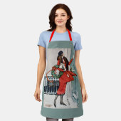Vintage Christmas Doorstep Illustration エプロン (着用した状態)