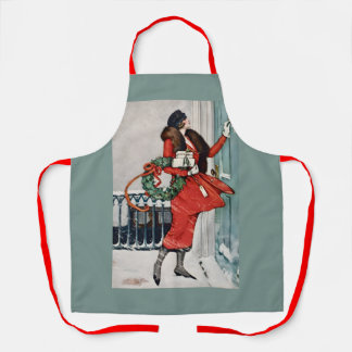 Vintage Christmas Doorstep Illustration エプロン