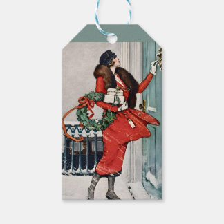 Vintage Christmas Doorstep Illustration ギフトタグ