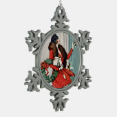 Vintage Christmas Doorstep Illustration スノーフレークピューターオーナメント (左)