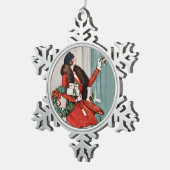 Vintage Christmas Doorstep Illustration スノーフレークピューターオーナメント (右)
