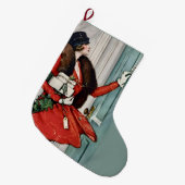 Vintage Christmas Doorstep Illustration ラージクリスマスストッキング (正面 (吊り時))