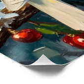 Vintage Christmas Doves on Snowy Evergreen Branch ポスター (コーナー)