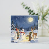 Vintage Christmas Elves and Snowman Personalized シーズンカード (スタンド正面)
