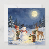 Vintage Christmas Elves and Snowman Personalized シーズンカード (正面)