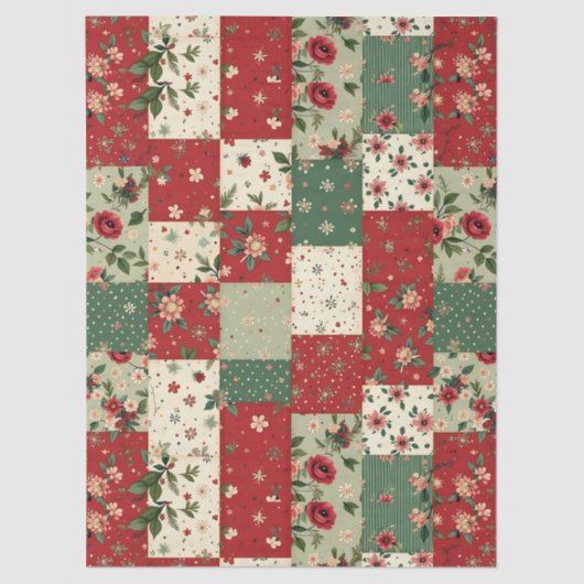 Vintage Christmas Floral Quilt Pattern Decoupage  薄葉紙 (正面)