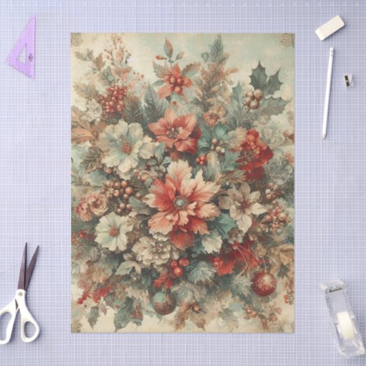 Vintage Christmas Florals Decoupage  薄葉紙 (クラフト)