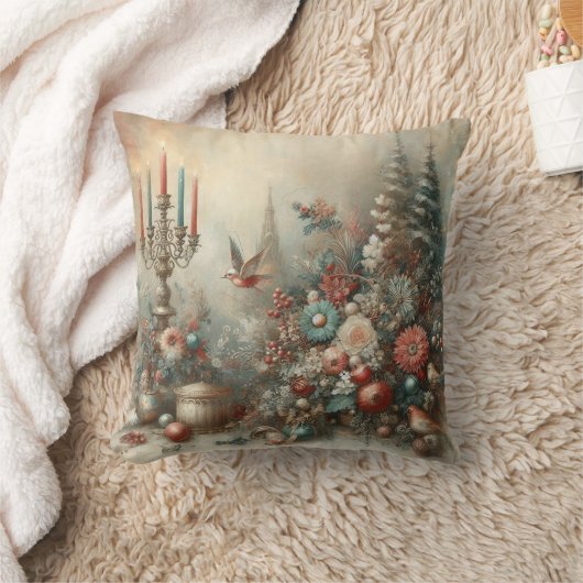 Vintage Christmas Flowers クッション (ブランケット)