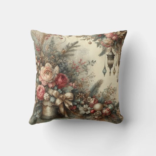 Vintage Christmas Flowers クッション (裏面)