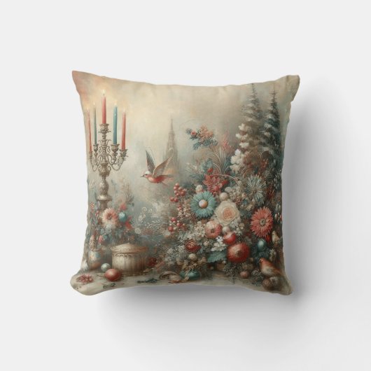 Vintage Christmas Flowers クッション (正面)