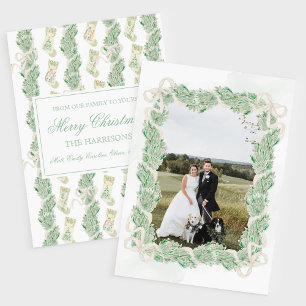 Vintage Christmas Garland Stocking One Photo シーズンカード