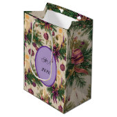 Vintage Christmas Gift Bag with Custom Monogram ミディアムペーパーバッグ (正面アングル)