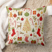 Vintage Christmas Gift & Candy Throw Pillow クッション (ブランケット)
