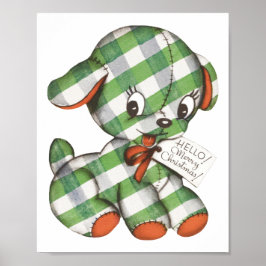 Vintage Christmas Gingham Puppy Dog Stuffed Animal ポスター