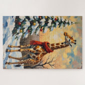 Vintage Christmas Giraffe in Snowy Savanna ジグソーパズル (横)