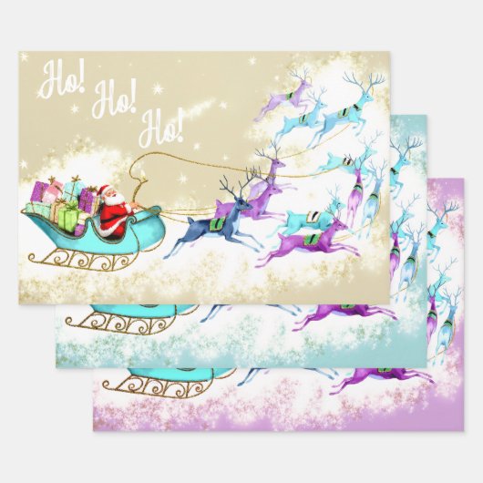 Vintage Christmas Glittering Pastel Reindeer ラッピングペーパーシート (セット)