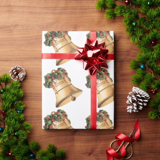 Vintage Christmas Golden Bells, Season's Greetings ラッピングペーパー (クリスマスギフト)