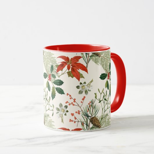 Vintage Christmas Greenery Pattern Photo マグカップ (正面右)