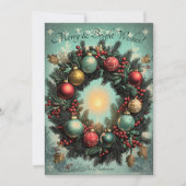 Vintage Christmas greeting Wreath Ornaments  招待状 (正面)