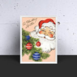 Vintage Christmas Hello! Jolly Santa Claus ポスター<br><div class="desc">Vintage illustration Merry Christmas holiday design featuring a happy Santa Claus with rosy cheeks,  a white fluffy beard and wearing a red hat with a beautiful decorated Christmas tree and glass ornaments. Season's Greetings with A Christmas Hello!</div>