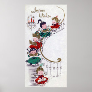 Vintage Christmas Holiday retro Angels poster ポスター