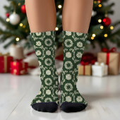 Vintage Christmas Holiday Wreath Pattern ソックス