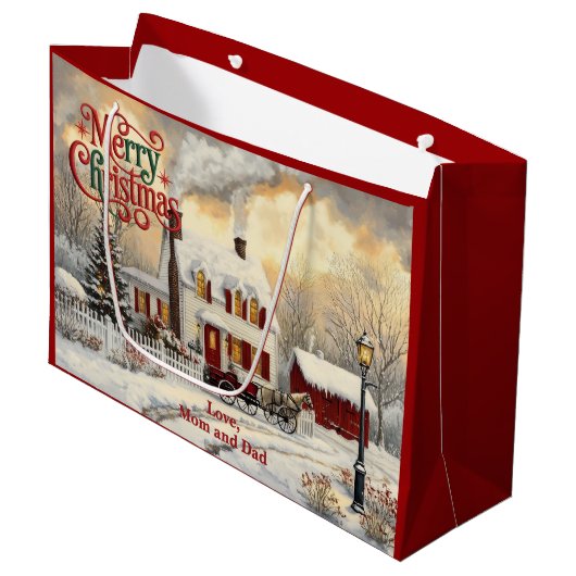Vintage Christmas Home Christmas ラージペーパーバッグ (正面アングル)