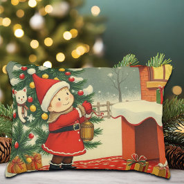 Vintage Christmas Illustration アクセントクッション