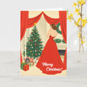 Vintage Christmas Illustration カード (黄色い花)