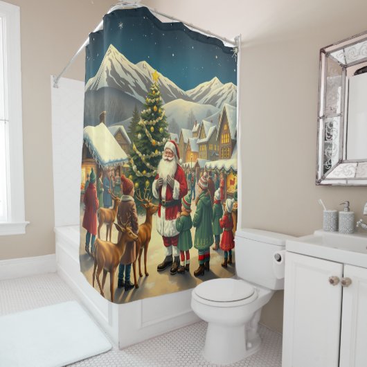 Vintage Christmas Illustration シャワーカーテン (インサイチュ)