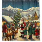 Vintage Christmas Illustration シャワーカーテン (正面)