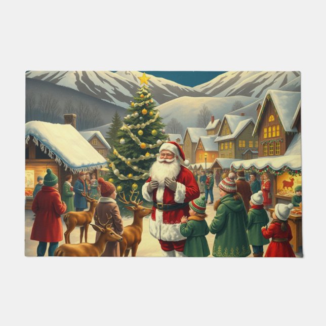 Vintage Christmas Illustration ドアマット (正面)