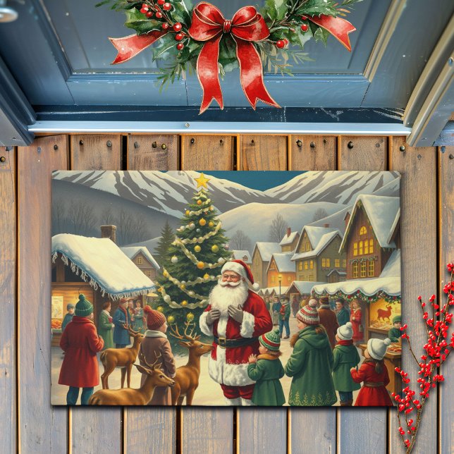 Vintage Christmas Illustration ドアマット (クリエイターアップロード済み)