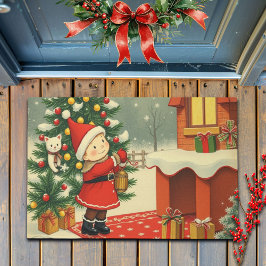 Vintage Christmas Illustration ドアマット