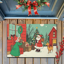 Vintage Christmas Illustration ドアマット