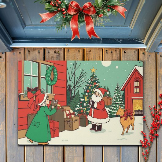 Vintage Christmas Illustration ドアマット