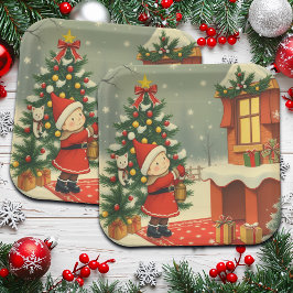 Vintage Christmas Illustration ペーパープレート